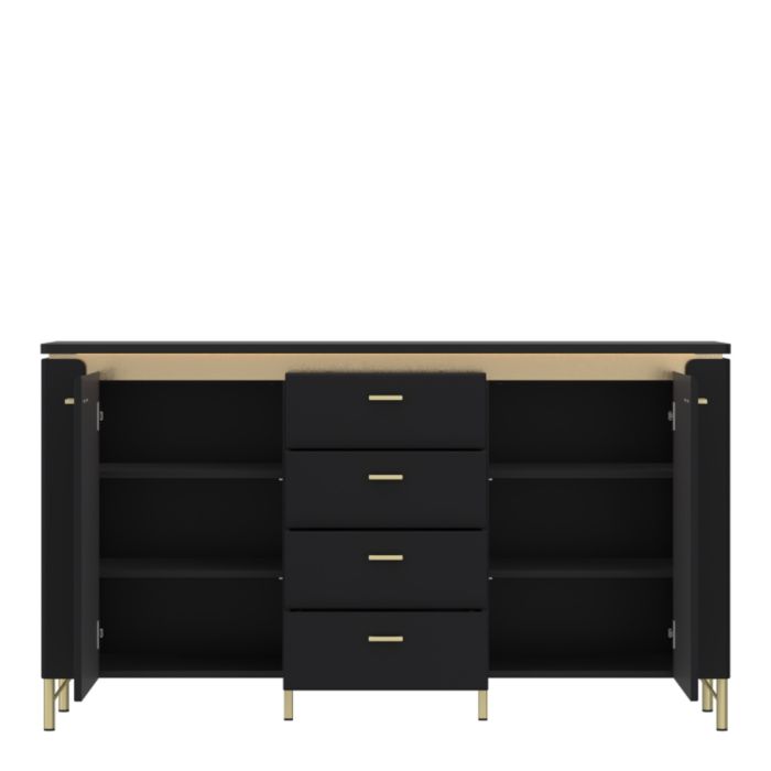 Drento Sideboard 2 Door 4 Drawer in Black Matt/Gold