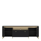 Drento TV Cabinet 2 Door 1 Drawer 200cm Wide in Black Matt/Gold