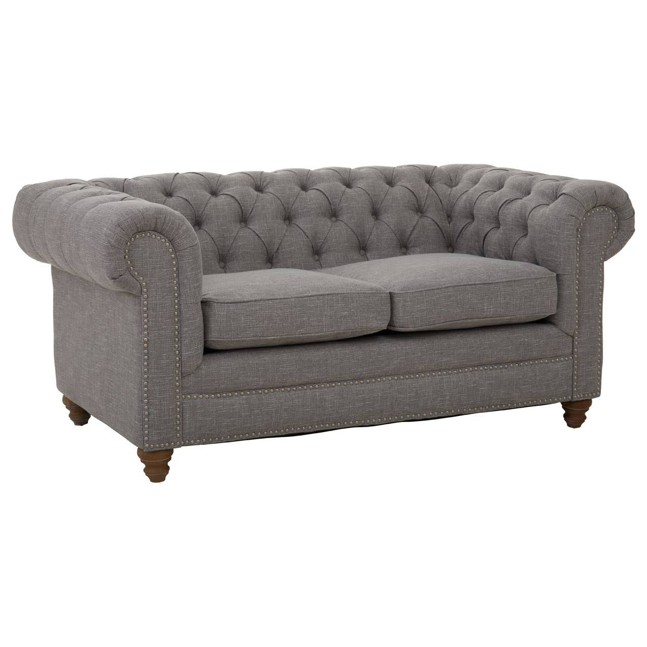 Stella 2 Seater Chesterfield Grey Linen Sofa