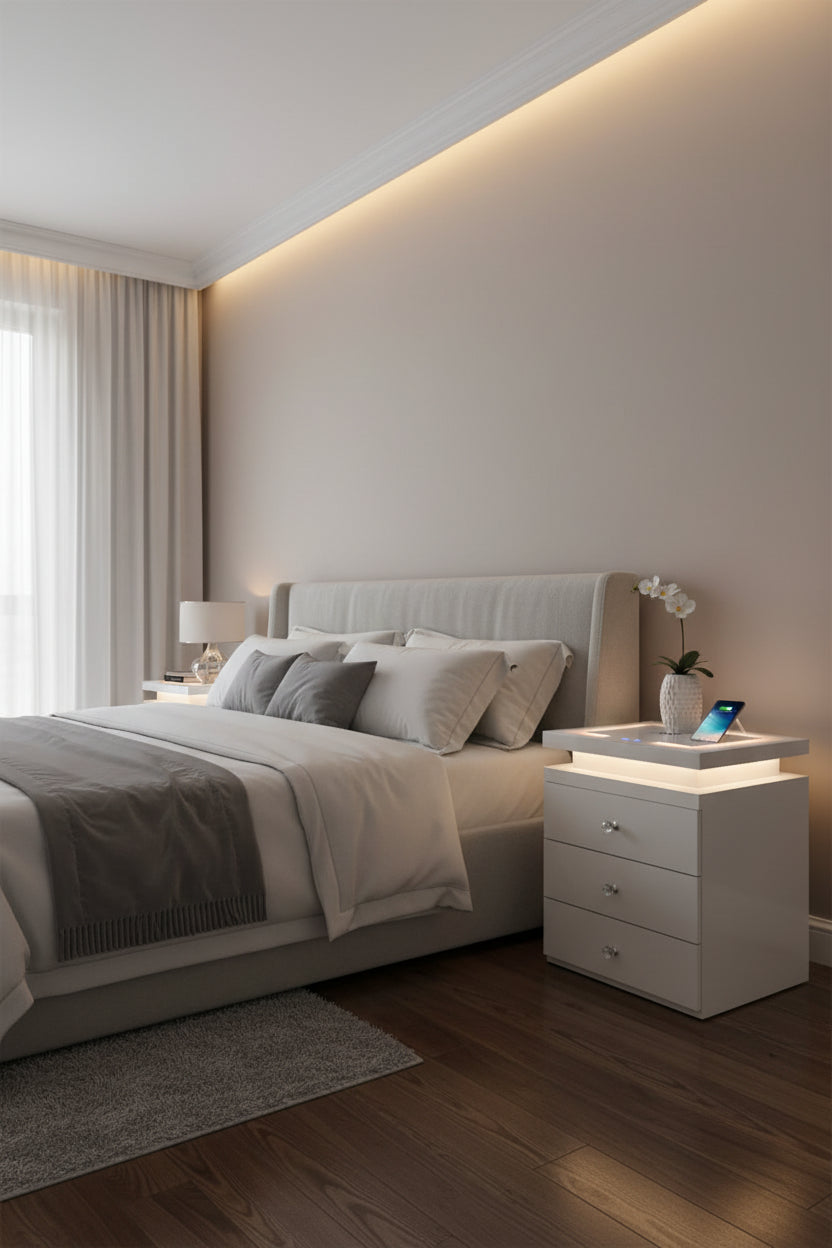 Bianco 3 Drawer Media Bedside