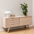 Nivaro Sideboard with 4 Drawers and Sliding Door in White Oak