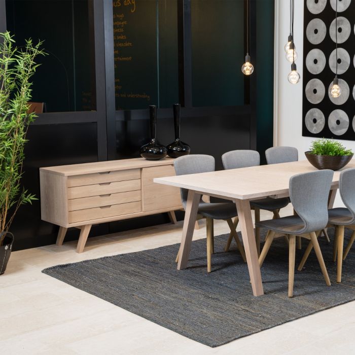 Nivaro Sideboard with 4 Drawers and Sliding Door in White Oak