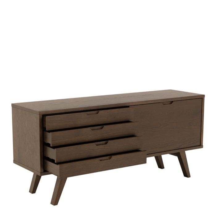 Nivaro Sideboard with 4 Drawers and Sliding Door in Smoked Oak