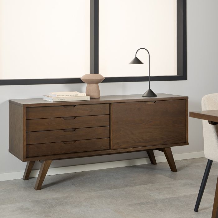 Nivaro Sideboard with 4 Drawers and Sliding Door in Smoked Oak