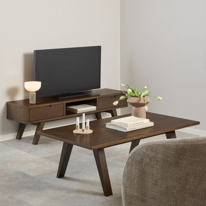 Nivaro TV Unit with 2 Drawers in Smoked Oak