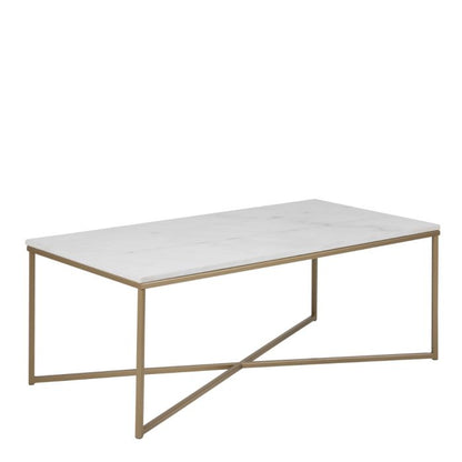 Tessaro Coffee Table with White Marble Top & Brass Legs