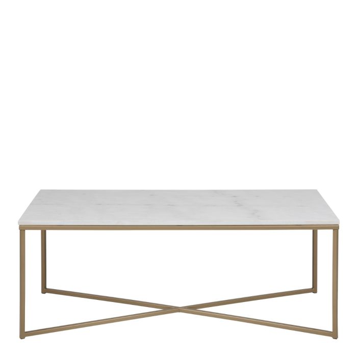 Tessaro Coffee Table with White Marble Top & Brass Legs