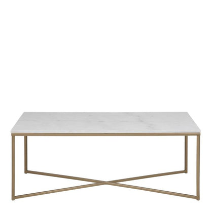 Tessaro Coffee Table with White Marble Top & Brass Legs