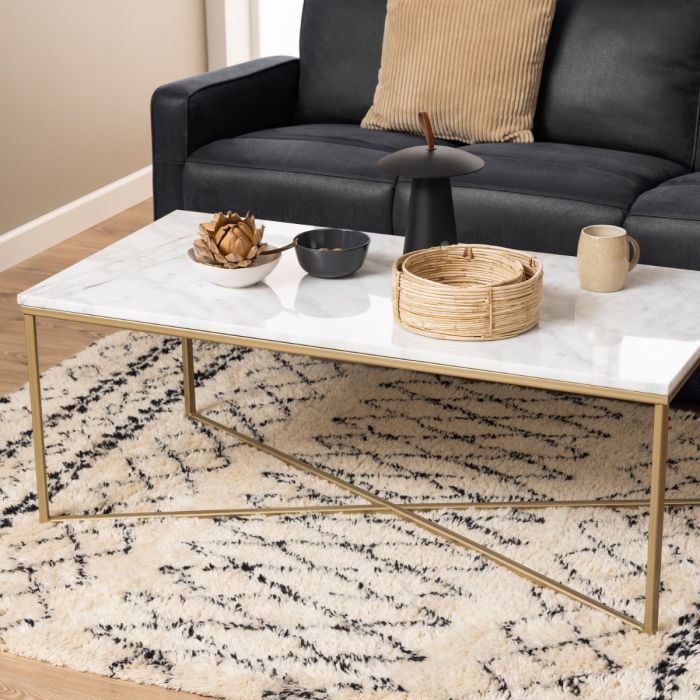 Tessaro Coffee Table with White Marble Top & Brass Legs