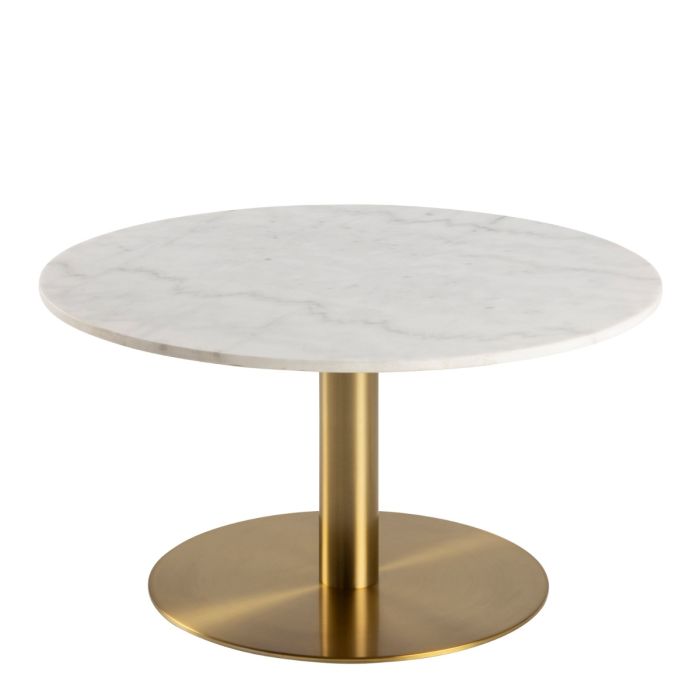 Breslo Round Coffee Table with White Polished Marble Top & Gold Base