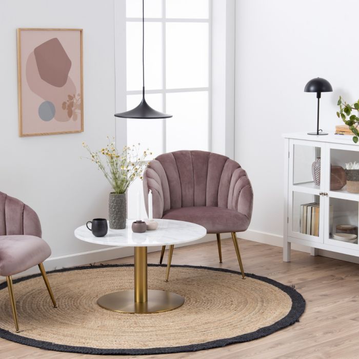 Breslo Round Coffee Table with White Polished Marble Top & Gold Base