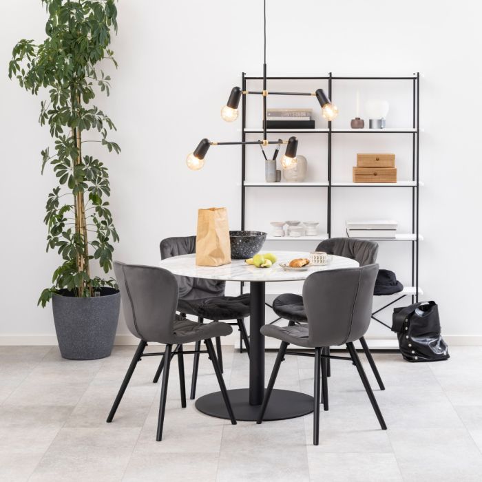 Corby Round Dining Table with White Polished Marble Top & Black Base