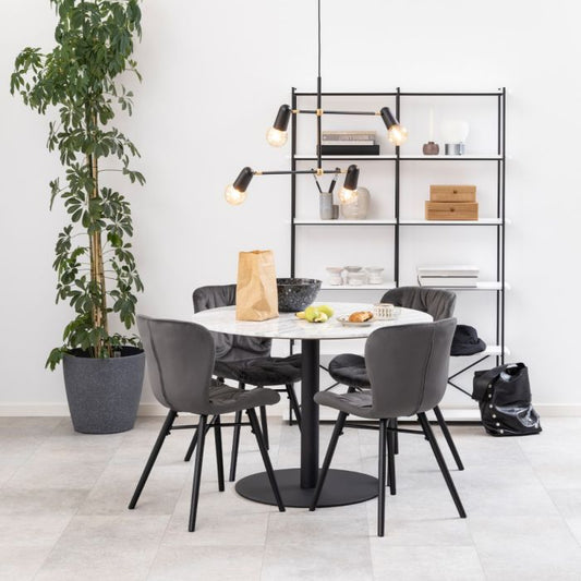Corby Round Dining Table with White Polished Marble Top & Black Base