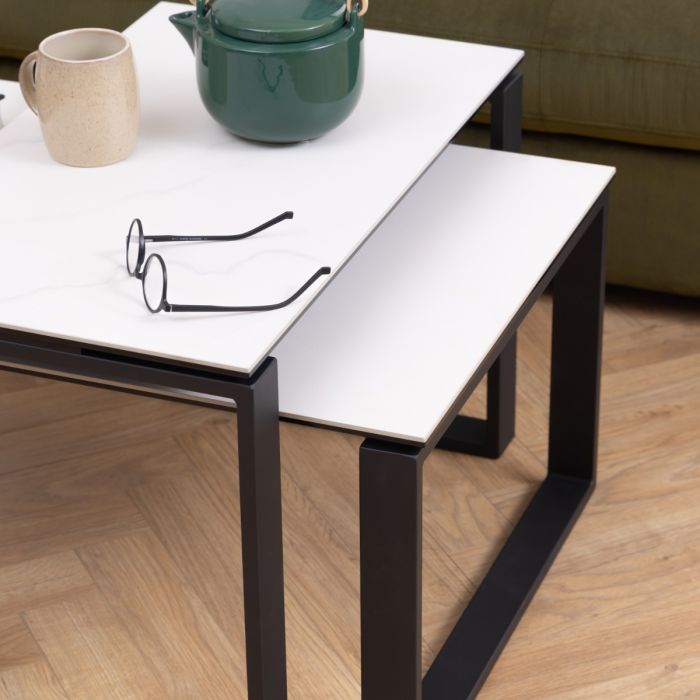 Halden Coffee Table Set with White Ceramic Akranes Top
