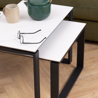 Halden Coffee Table Set with White Ceramic Akranes Top