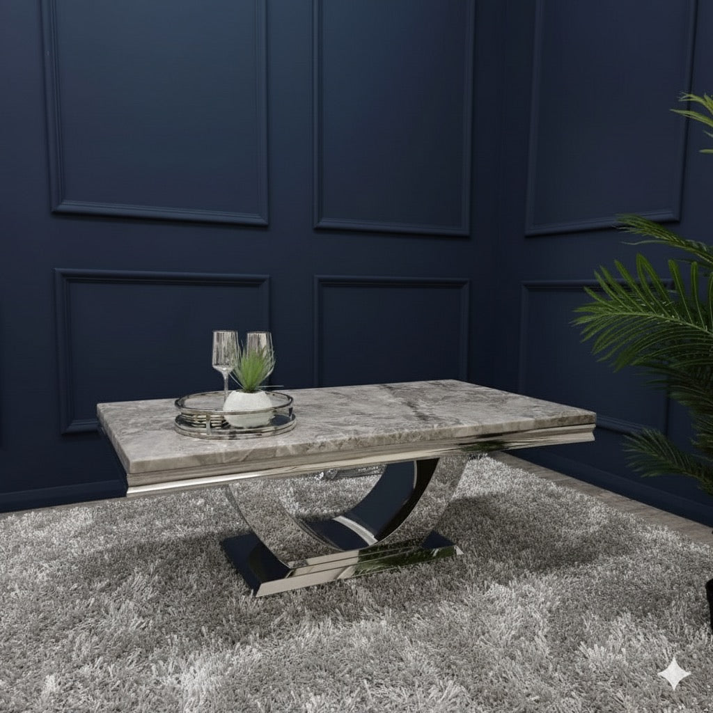 Arial 130CM Marble & Chrome Coffee Table