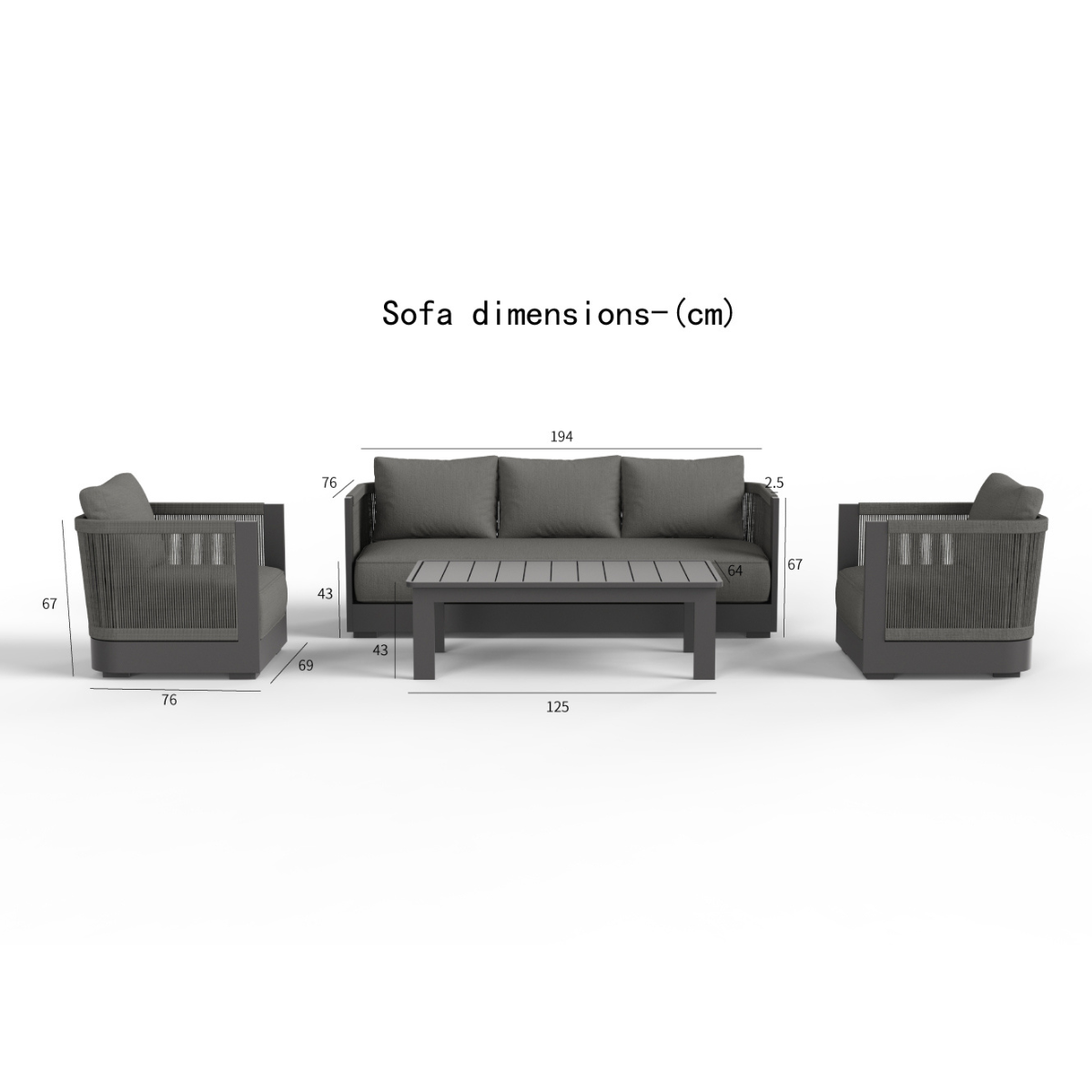 Ares Outdoor Lounge Set - Onyx - 5 Seater