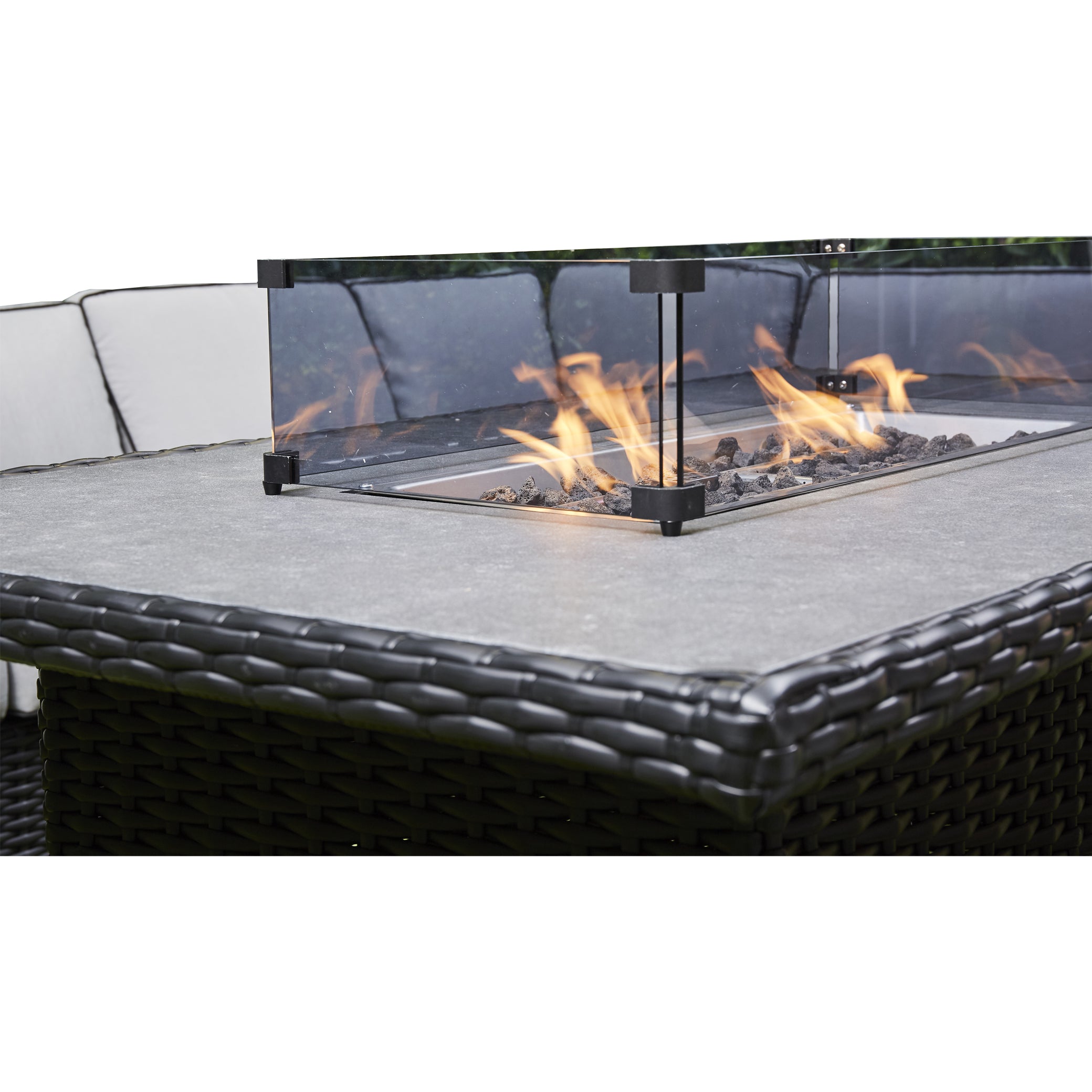 Tavara Corner Rising Firepit Dining Set - Black
