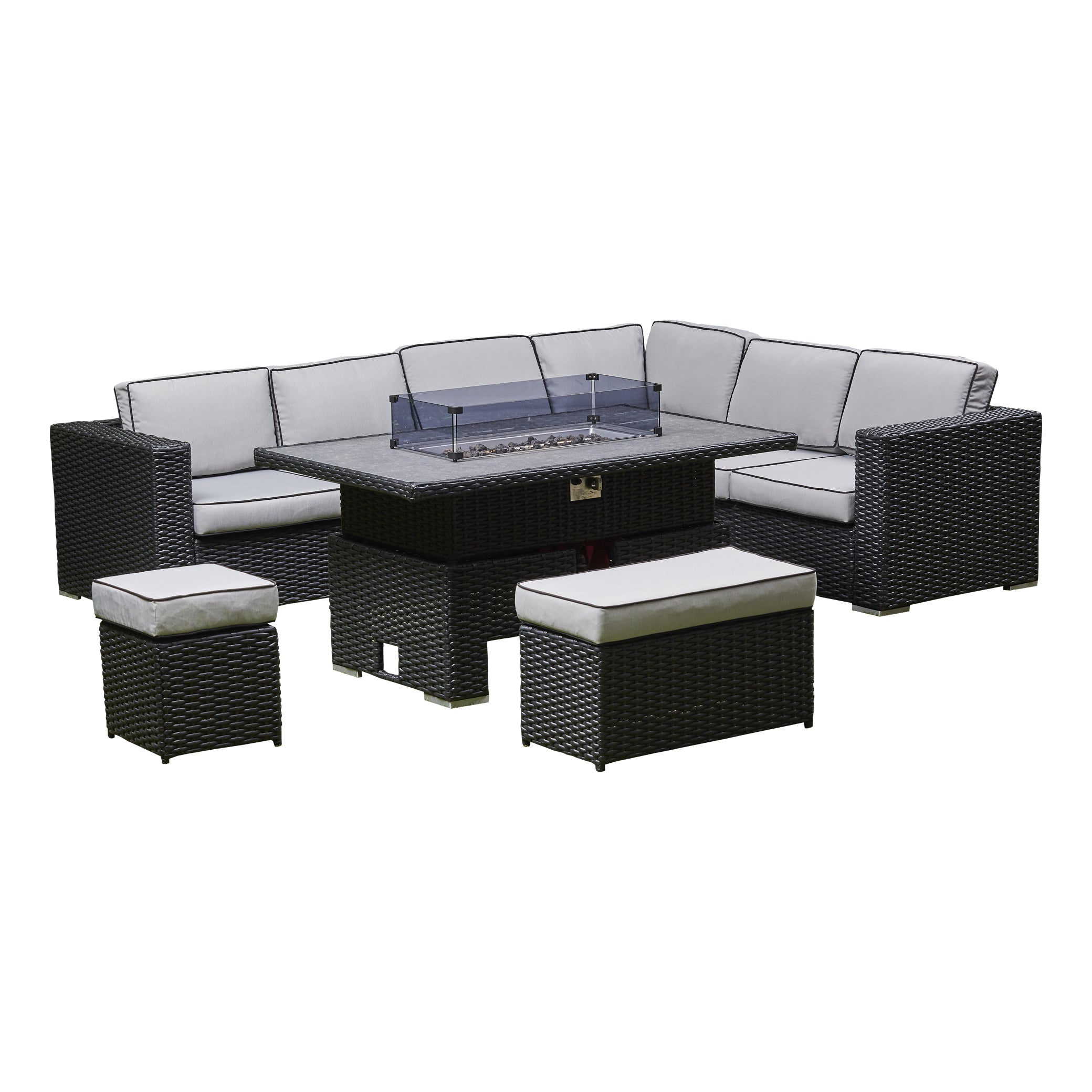 Tavara Corner Rising Firepit Dining Set - Black