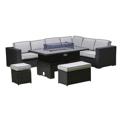 Tavara Corner Rising Firepit Dining Set - Black