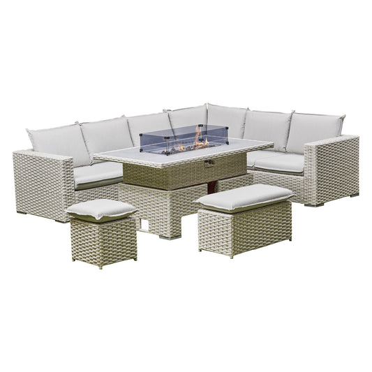 Mirela Rising Firepit Dining Set - Grey