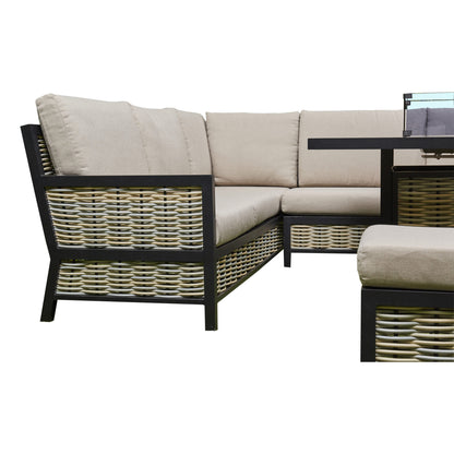 Vernis Aluminium Firepit Dining Set - Beige