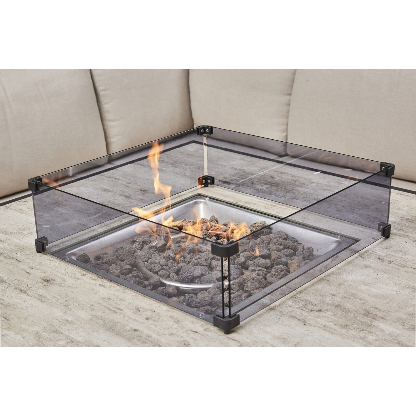 Vernis Aluminium Firepit Dining Set - Beige