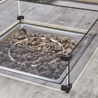 Vernis Aluminium Firepit Dining Set - Beige