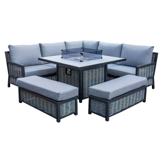 Vernis Aluminium Firepit Dining Set - Grey