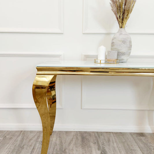 Louis Console Table Gold with Marble or Ceramic Top 120cm
