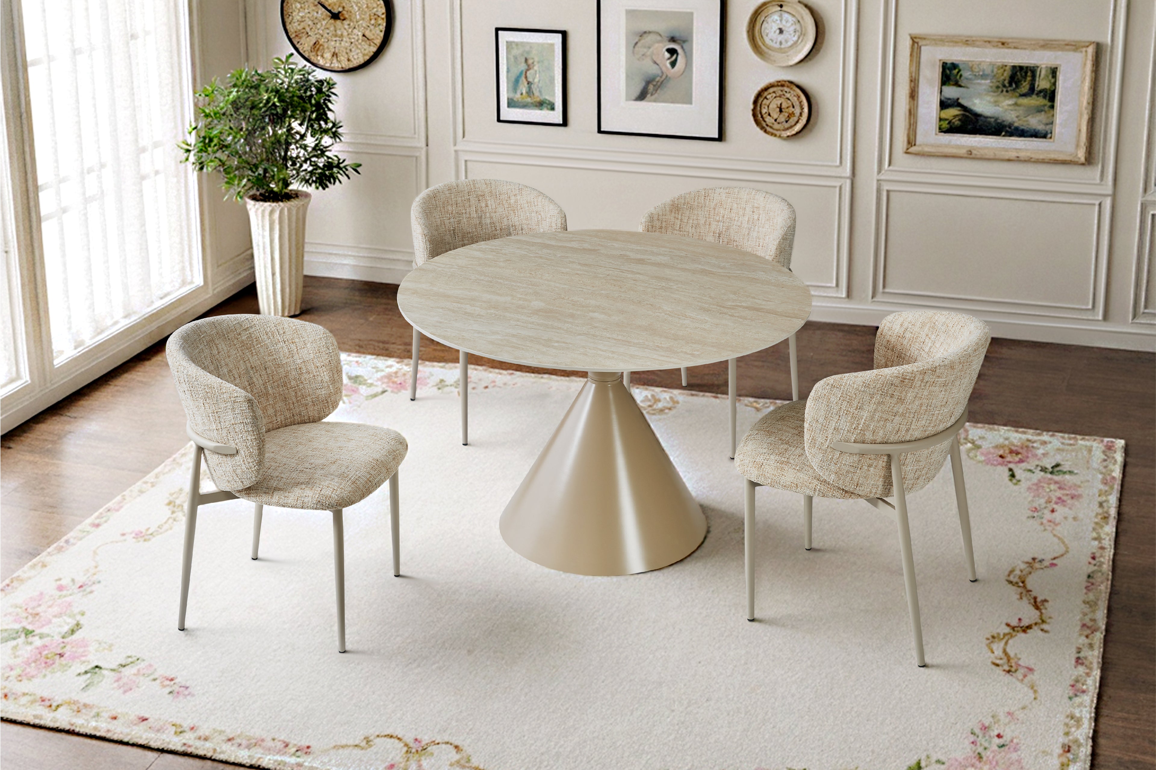 Casa Round 120cm Table - Cappuccino & Travertine