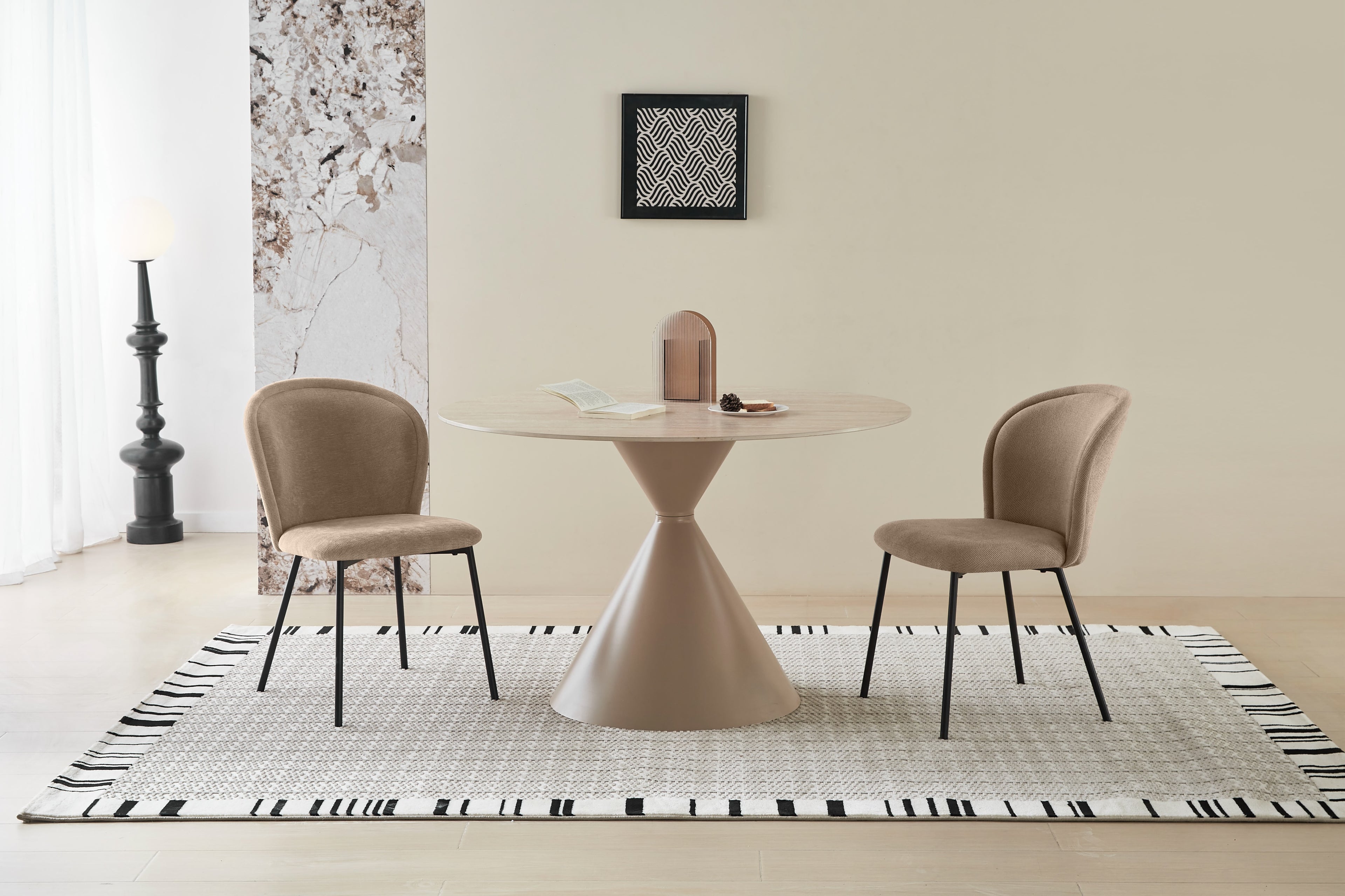Casa Round 120cm Table - Cappuccino & Travertine