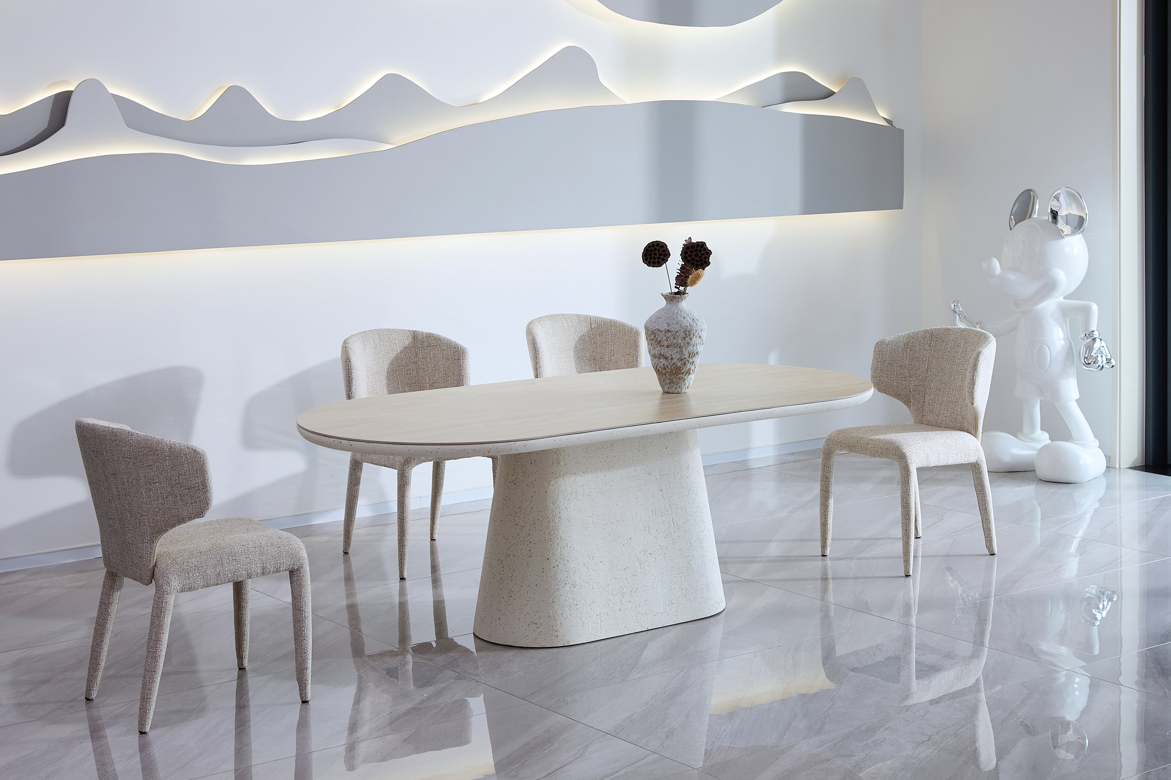 Celine Big 2M Table - Ivory & Travertine