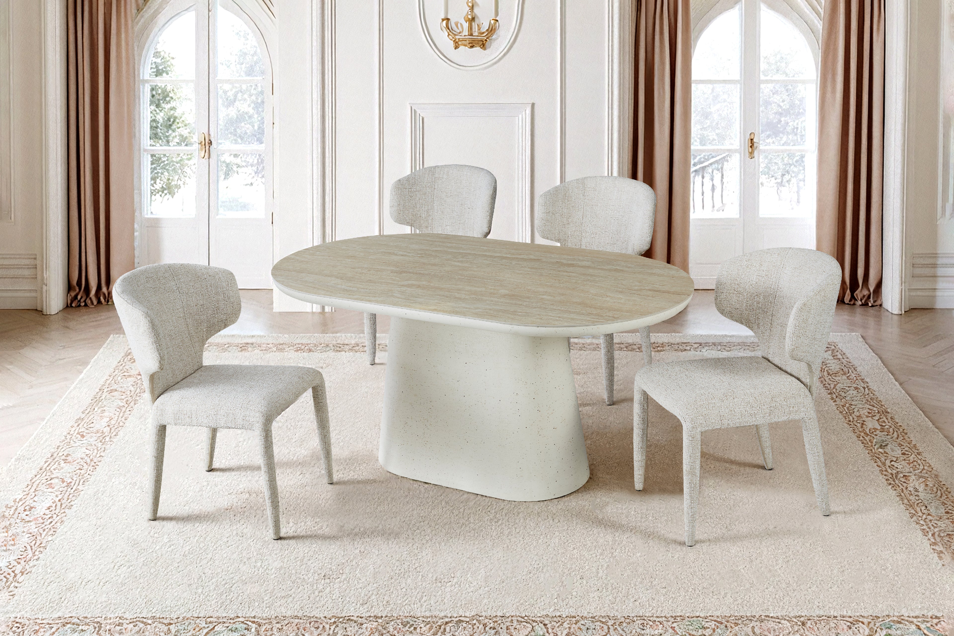 Celine Small 160cm Table - Ivory & Travertine