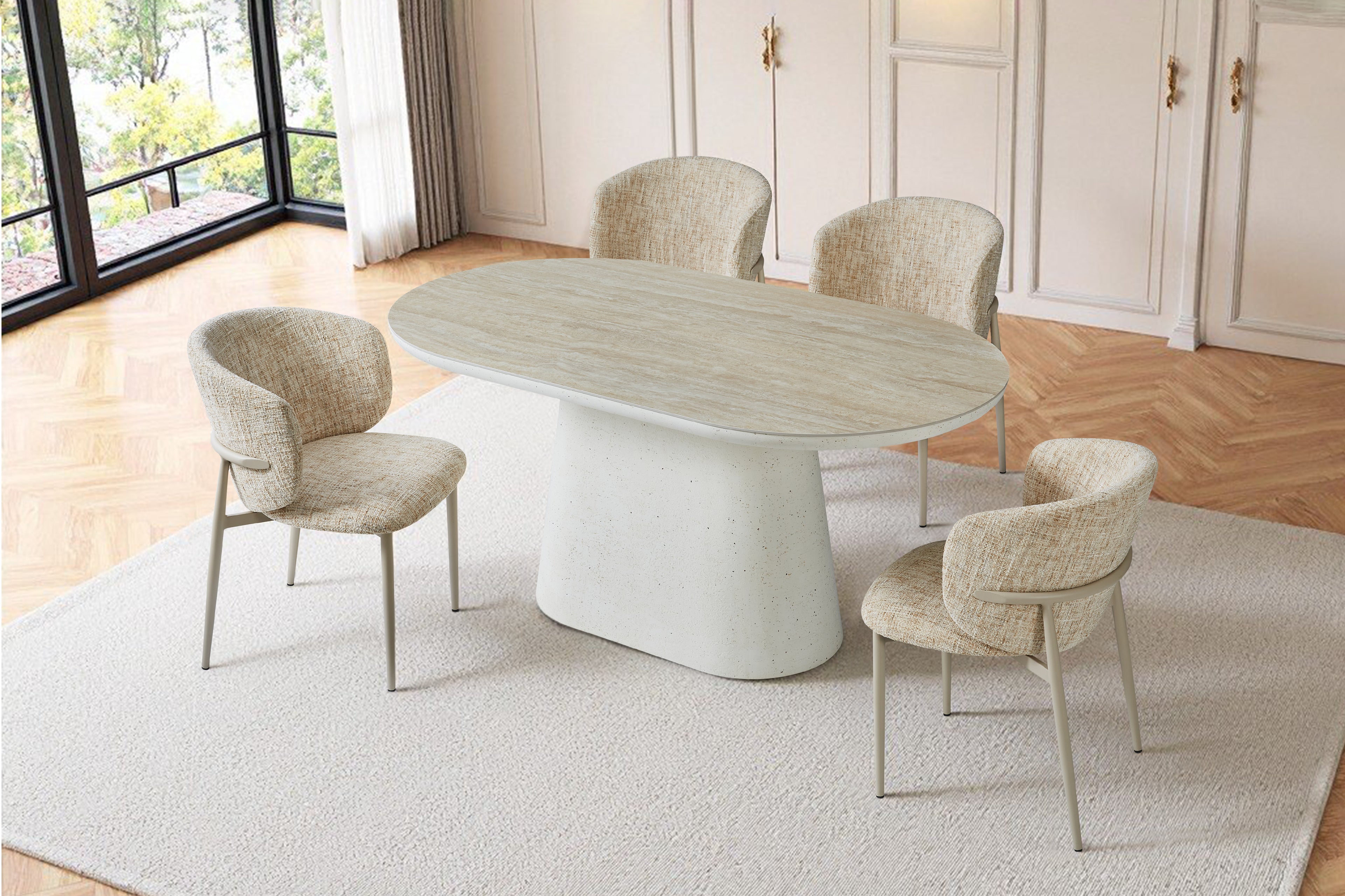 Celine Small 160cm Table - Ivory & Travertine