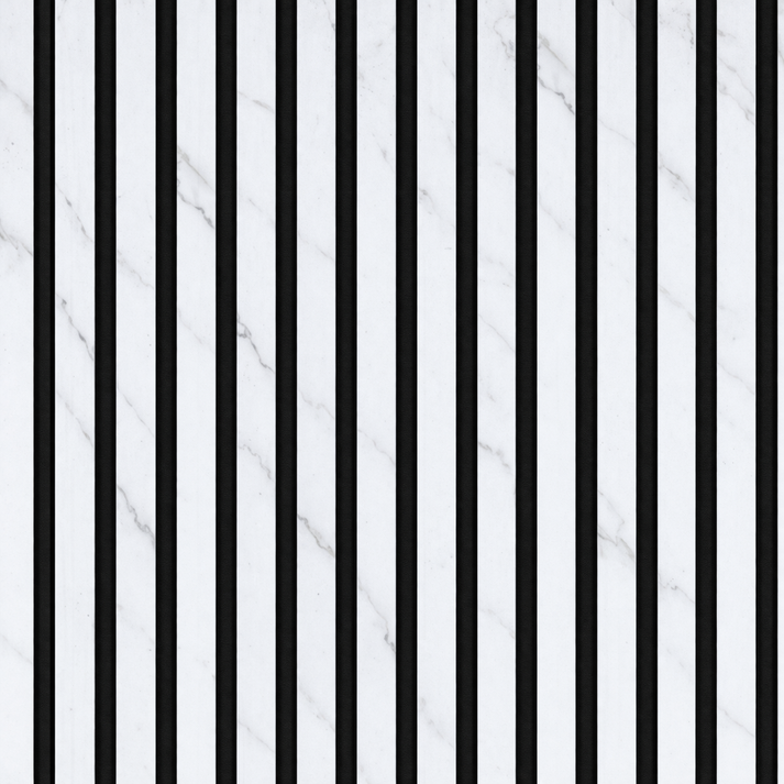 Acoustic Slatted Wall Panel - White Marble 2.8m x 0.6m (3 Pieces)