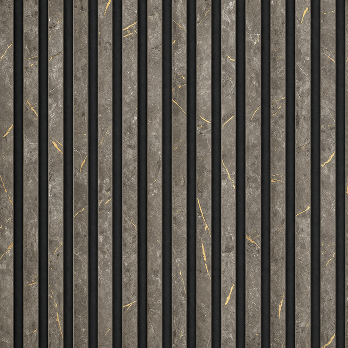 Acoustic Slatted Wall Panel - Gold and Black Marble 2.8m x 0.6m (3 Pieces)