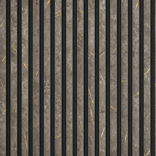 Acoustic Slatted Wall Panel - Gold and Black Marble 2.8m x 0.6m (3 Pieces)
