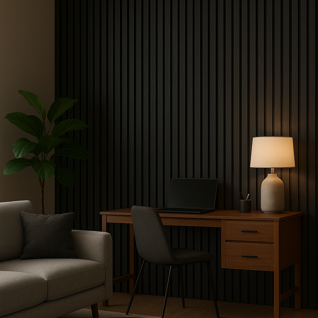 Acoustic Wide Slat Wall Panels - 3 sided - Colour Finish - Black - 240cm x 30cm (2 pieces)