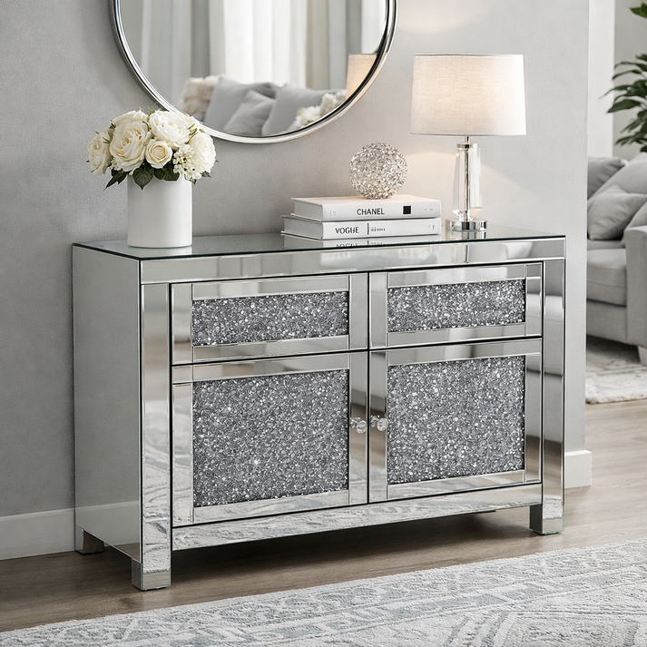 Roma Crushed Diamond 2 Door 2 Drawer Small Sideboard