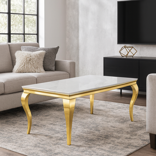 Louis Coffee Table Matt Gold with Marble or Glass Top 120cm