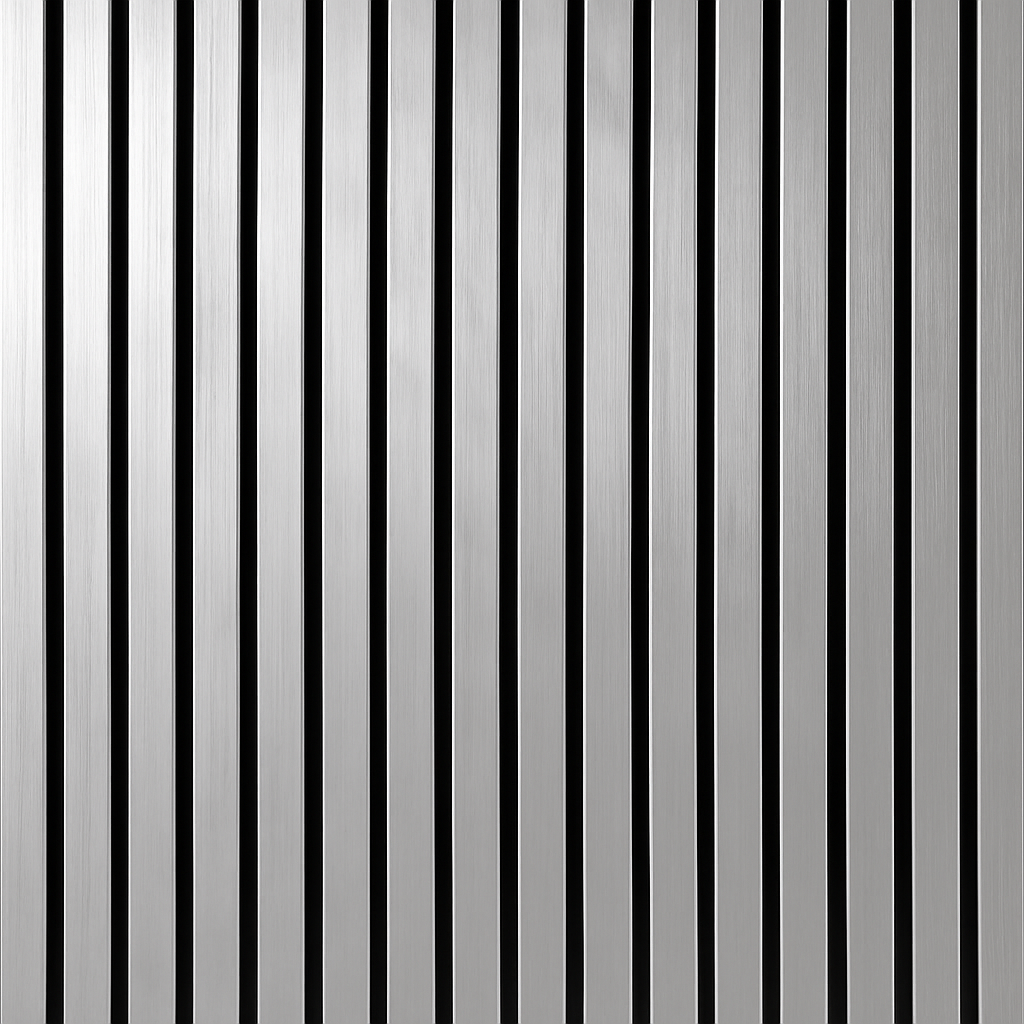 Acoustic Slatted Wall Panels - 3 sided - Colour Finish - Chrome - 240cm x 32cm (2 pieces)