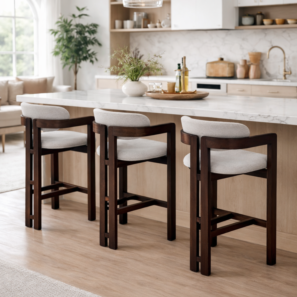 Clara Walnut Barstool in Oatmeal Boucle