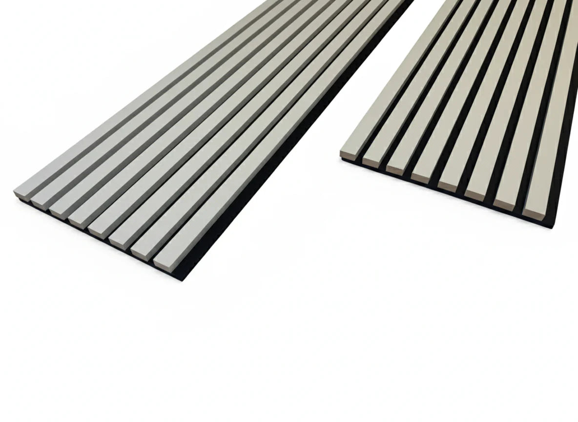 Acoustic Slatted Wall Panels - 3 sided - Colour Finish - Dove Grey - 240cm x 32cm (2 pieces)