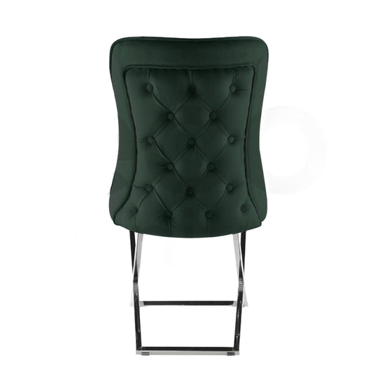 Dark Green Plush Velvet Dining Chair with Steel X Legs