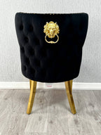 Valentino Black Lion Knocker Gold Velvet Chair