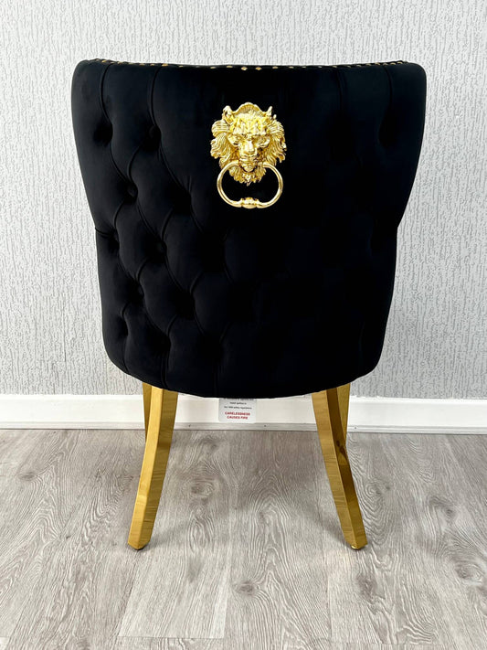 Valentino Black Lion Knocker Gold Velvet Chair