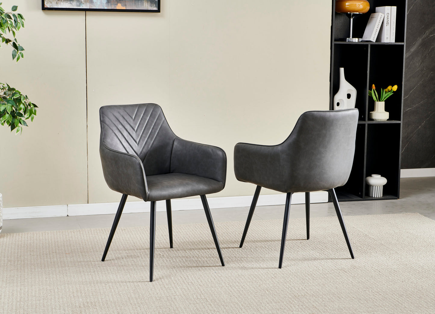 Miami 120cm Black & Gold Ceramic Dining Table + 4 Stanford Grey Leather Dining Chair
