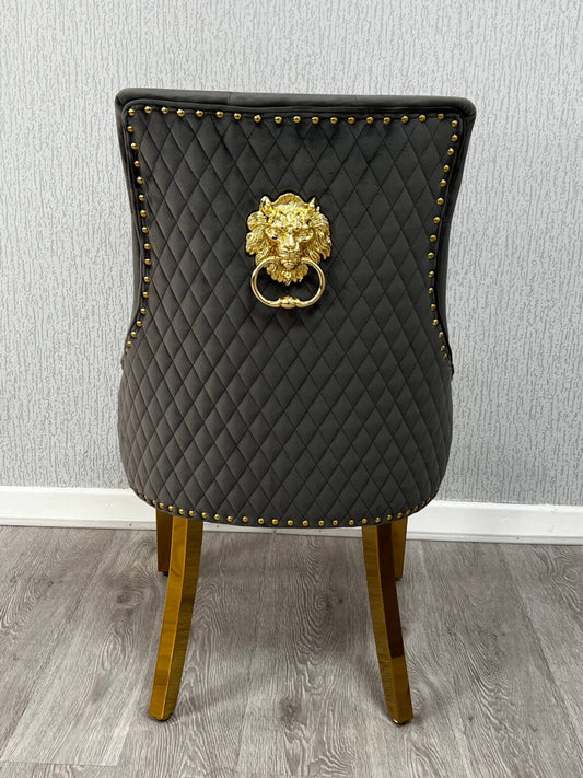 Majestic Grey Gold Lion Knocker Chair