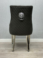 Majestic Grey PU Leather Lion Knocker Chair